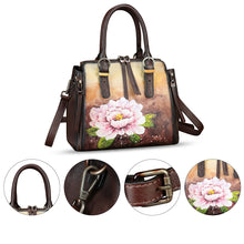 Load image into Gallery viewer, Genuine Leather Handbag for Women Hand Painted Leather Top Handle Purse Handmade Crossbody Satchel Tote Bag
