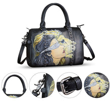 Load image into Gallery viewer, Genuine Leather Satchel for Women Hand Painted Leather Handbag Top Handle Bags Handmade Purse Crossbody Tote Bag
