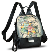 Load image into Gallery viewer, Genuine Leather Backpack for Women Hand Painted Knapsack Purse Designer Handmade Rucksack Casual Daypack
