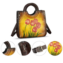 Load image into Gallery viewer, Genuine Leather Tote Bag for Women Hand Painted Leather Shoulder Handbag Handmade Purse Crossbody Work Tote Casual Purse
