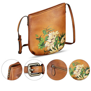 Genuine Leather Crossbody Bag for Women Hand Painted Leather Handmade Crossbody Satchel Purse Handbag