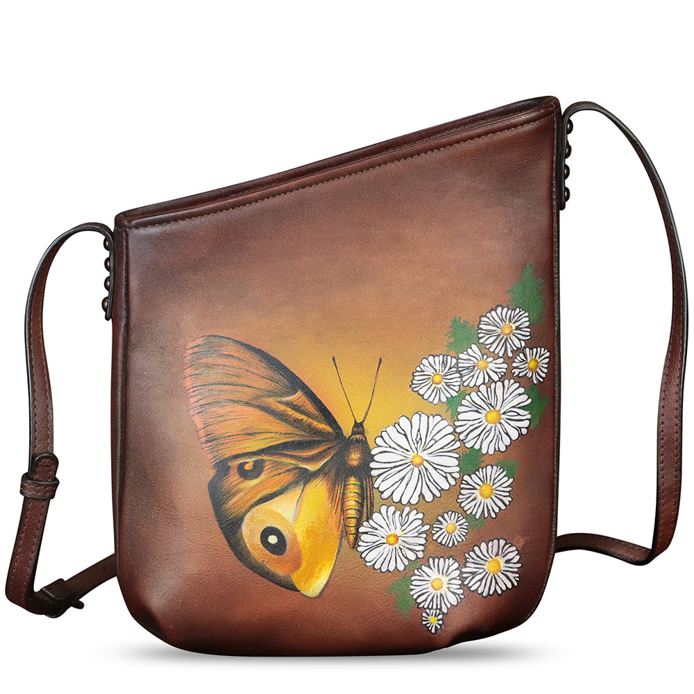 Genuine Leather Crossbody Bag for Women Hand Painted Leather Handmade Crossbody Satchel Purse Handbag