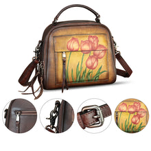 Load image into Gallery viewer, Genuine Leather Satchel for Women Hand Painted Leather Top Handle Handbag Handmade Crossbody Purse
