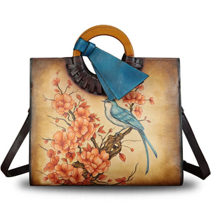 Genuine Leather Handbag Purse for Women Hand Painted Pattern Handbag Handmade Crossbody Work Tote Shoulder Bag
