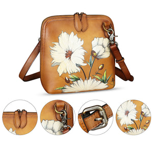 Genuine Leather Crossbody Bag for Women Hand Painted Leather Handmade Crossbody Satchel Purse Pouch