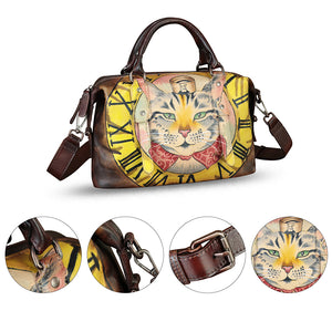 Genuine Leather Satchel for Women Hand Painted Handbag Top Handle Bags Handmade Purse Crossbody Tote Bag