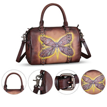 Load image into Gallery viewer, Genuine Leather Satchel for Women Hand Painted Leather Handbag Top Handle Bags Handmade Purse Crossbody Tote Bag
