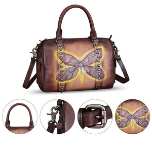 Genuine Leather Satchel for Women Hand Painted Leather Handbag Top Handle Bags Handmade Purse Crossbody Tote Bag