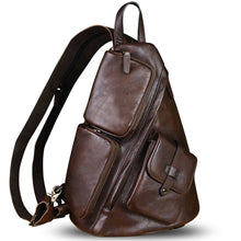 Load image into Gallery viewer, Genuine Leather Large Sling Bag for Men and Women Large Sling Backpack Purse Shoulder Crossbody Chest Bag for Ipad
