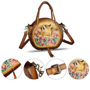 Genuine Leather Handbag for Women Purse Hand Painted Pattern Top Handle Satchel Handmade Crossbody Pouch