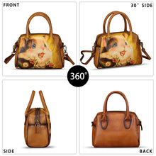 Load image into Gallery viewer, Genuine Leather Handbag for Women Hand Painted Top Handle Purse Retro Handmade Satchel Vintage Crossbody Hobo Bag
