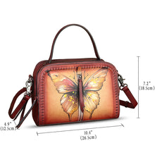 Load image into Gallery viewer, Genuine Leather Satchel for Women Hand Painted Leather Top Handle Handbag Handmade Crossbody Satchel Purse Tote Bag
