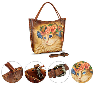 Genuine Leather Shoulder Bag for Women Hand Painted Leather Handbag Handmade Purse Crossbody Work Tote Bag Casual Purse