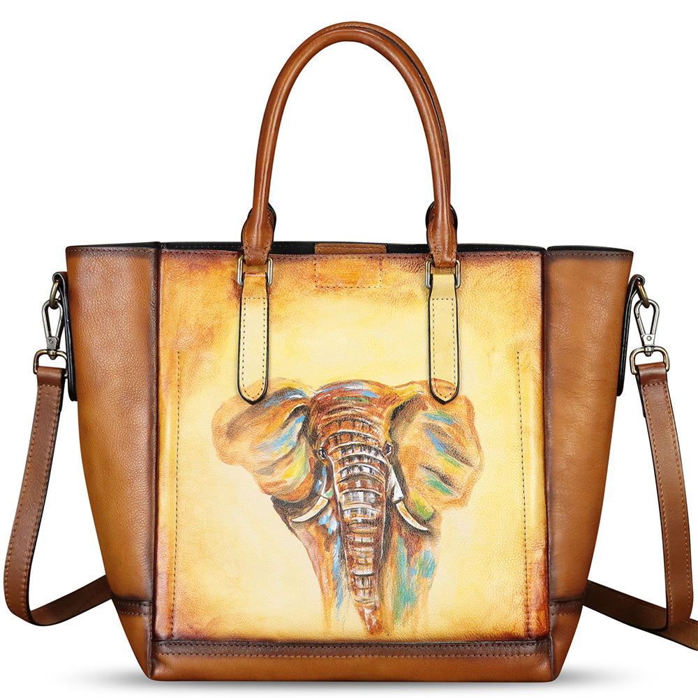 Genuine Leather Handbag for Women Hand Painted Leather Top Handle Satchel Handmade Crossbody Purse Tote Bag