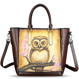 Genuine Leather Handbag for Women Hand Painted Leather Top Handle Satchel Handmade Crossbody Purse Tote Bag