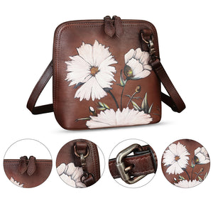 Genuine Leather Crossbody Bag for Women Hand Painted Leather Handmade Crossbody Satchel Purse Pouch