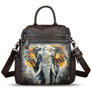 Genuine Leather Backpack for Women Hand Painted Knapsack Purse Handmade Rucksack Casual College Bag Convertible Daypack