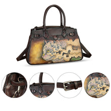 Load image into Gallery viewer, Genuine Leather Satchel for Women Hand Painted Leather Handbag Top Handle Bags Handmade Crossbody Purse Work Tote
