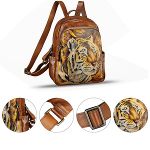 Genuine Leather Backpack for Women Hand Painted Rivet Knapsack Purse Handmade Rucksack Casual Daypack