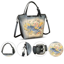 Load image into Gallery viewer, Genuine Leather Handbag Satchel for Women Hand Painted Leather Handmade Work Tote Casual Shoulder Purse Bag
