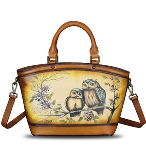 Genuine Leather Handbag Purse for Women Hand Painted Shoulder Handbag Handmade Purse Crossbody Work Tote Casual Bag