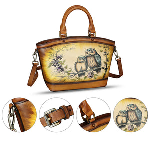 Genuine Leather Handbag Purse for Women Hand Painted Shoulder Handbag Handmade Purse Crossbody Work Tote Casual Bag