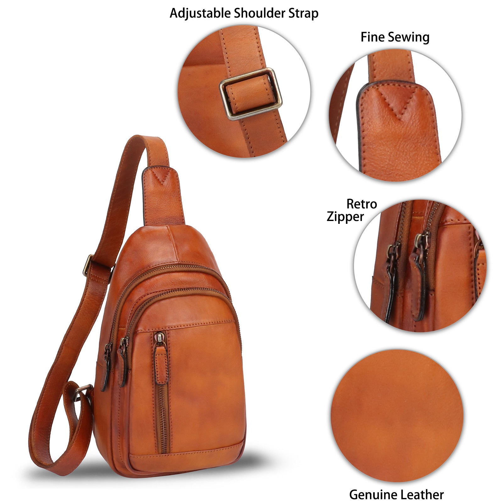 Genuine Leather Sling Bag Chest Shoulder Pack Crossbody Casual Daypack Vintage Handmade Hiking Backpack Motorcycle Bag