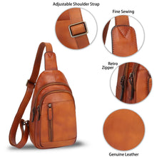 Load image into Gallery viewer, Genuine Leather Sling Bag Chest Shoulder Pack Crossbody Casual Daypack Vintage Handmade Hiking Backpack Motorcycle Bag
