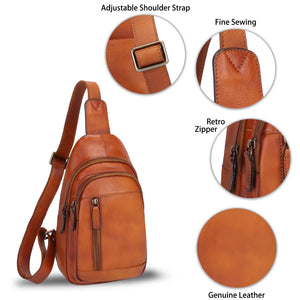 Genuine Leather Sling Bag Chest Shoulder Pack Crossbody Casual Daypack Vintage Handmade Hiking Backpack Motorcycle Bag