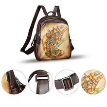 Load image into Gallery viewer, Genuine Leather Backpack for Women Hand Painted Rivet Knapsack Purse Handmade Rucksack Casual Daypack
