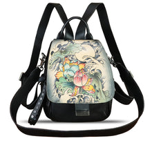 Load image into Gallery viewer, Genuine Leather Backpack for Women Hand Painted Knapsack Purse Designer Handmade Rucksack Casual Daypack
