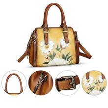 Load image into Gallery viewer, Genuine Leather Handbag for Women Hand Painted Leather Top Handle Purse Handmade Crossbody Satchel Tote Bag
