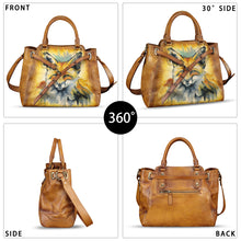 Load image into Gallery viewer, Genuine Leather Handbag Satchel for Women Hand Painted Handmade Crossbody Work Tote Bag Casual Shoulder Purses
