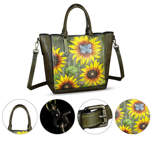 Genuine Leather Handbag for Women Hand Painted Leather Top Handle Satchel Handmade Crossbody Purse Tote Bag