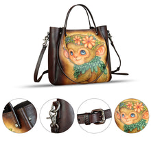 Load image into Gallery viewer, Genuine Leather Handbag Satchel for Women Hand Painted Shoulder Bag Handmade Work Tote Casual Crossbody Purse
