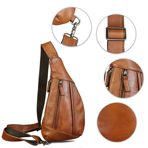 Genuine Leather Sling Bag for Men and Women Vintage Real Leather Crossbody Chest Bags Backpack Purse for Travel Hiking