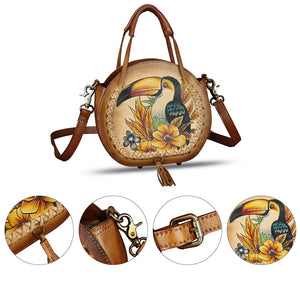 Genuine Leather Handbag for Women Purse Hand Painted Pattern Top Handle Satchel Handmade Crossbody Pouch