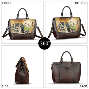 Genuine Leather Satchel for Women Hand Painted Handbag Top Handle Bags Handmade Purse Crossbody Tote Bag Purse