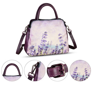 Genuine Leather Handbag for Women Hand Painted Leather Top Handle Satchel Handmade Crossbody Purse