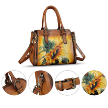 Load image into Gallery viewer, Genuine Leather Handbag for Women Hand Painted Leather Top Handle Purse Handmade Crossbody Satchel Tote Bag
