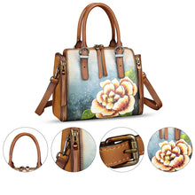 Load image into Gallery viewer, Genuine Leather Handbag for Women Hand Painted Leather Top Handle Purse Handmade Crossbody Satchel Tote Bag
