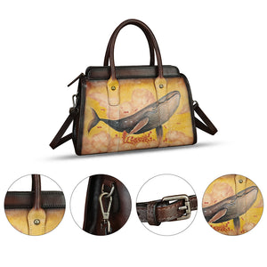 Genuine Leather Satchel for Women Hand Painted Handbag Purse Top Handle Bags Handmade Purse Crossbody Tote Bag