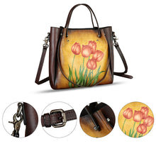 Load image into Gallery viewer, Genuine Leather Handbag Satchel for Women Hand Painted Shoulder Bag Handmade Work Tote Casual Crossbody Purse
