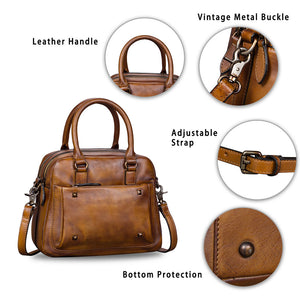 Genuine Leather Satchels for Women Top Handle Bags Handmade Vintage Crossbody Bag Purses Shoulder Bag