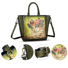 Load image into Gallery viewer, Genuine Leather Handbag for Women Hand Painted Leather Top Handle Satchel Handmade Crossbody Purse Tote Bag
