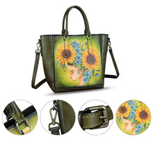 Load image into Gallery viewer, Genuine Leather Handbag for Women Hand Painted Leather Top Handle Satchel Handmade Crossbody Purse Tote Bag
