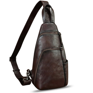 Genuine Leather Silng Bag for Men and Women Vintage Leather Sling Backpack Purse Shoulder Crossbody Bag Chest Bag
