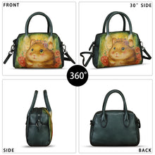 Load image into Gallery viewer, Genuine Leather Handbag for Women Hand Painted Top Handle Purse Retro Handmade Satchel Vintage Crossbody Hobo Bag
