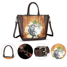 Load image into Gallery viewer, Genuine Leather Handbag for Women Hand Painted Leather Top Handle Satchel Handmade Crossbody Purse Tote Bag
