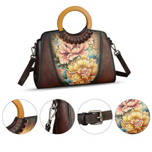 Load image into Gallery viewer, Genuine Leather Tote Bag for Women Hand Painted Shoulder Handbag Handmade Purse Crossbody Work Tote Casual Purse
